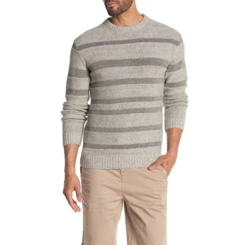 BLDWN Gilpin Light Gray Melange Stripe Pullover Sweater - NWT